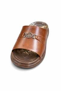 LEATHER STUDIO Sandalias de cuero genuino marrón sin cordones con punta abierta, correa con hebilla, entresuela acolchada de EVA y suela de goma antideslizante - Product Image 3