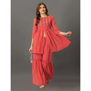 DESIGNER GEORGETTE EMBROIDERY WORK TOP WITH SHARARA <b>PINK</b> - Product Image 1