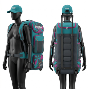 Premium 600D Polyester GSM <b>Women</b> Cricket Bag Blue Pink Panel Design <b>Large</b> Capacity <b>Backpack</b> With Custom Printed Logo Sports Bag - Product Image 5