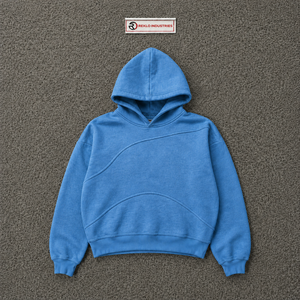 Custom Blue Washed <b>Oversized</b> <b>Hoodie</b> <b>Men</b> Streetwear Pullover With Curved Seam Design Drop Shoulder Vintage Casual Hooded Styles - Product Image 5