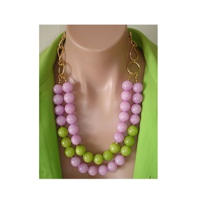 Collar de Perlas de Imitación de Resina Rosa y Verde Multicapa para Mujer, Joyería de Fiesta con Forma de Paz de la Mejor Calidad y Estilo Lindo - Product Image 3