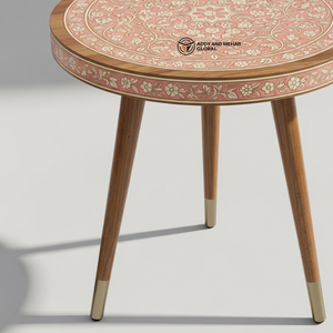 Luxury Handcrafted Meenakari Wooden Accent <b>Table</b> Vibrant Floral Inlay Print <b>Stool</b> Premium Solid Wood Leg Tripod <b>Table</b> - Product Image 5