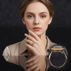 Bague de fiançailles en moissanite taille princesse, en argent, style classique hip-hop, sertie de pierres, cadeau d'anniversaire de mariage, bijoux pour femme - Product Image 1