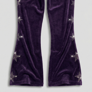 Leggings de Moda con Pedrería Personalizados para Mujer, Pantalones de Cintura Alta con Corte Acampanado, Estilo Urbano, Tela Elástica Morada, Transpirable y Cómoda - Product Image 3