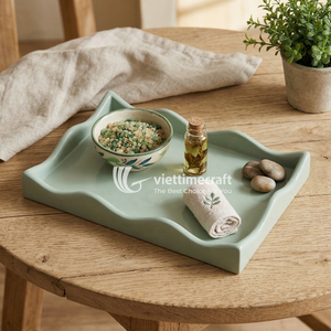 Lacquer Tray, Handmade Rectangular Woven Scalloped Edge Tray, Luxury High-Gloss Decorative Serving Tray - Product Image 5