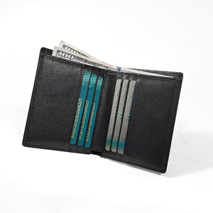 [Top Ranking] Castello Premium Cowhide Nappa Soft Leather <b>Men's</b> Vertical Bi-fold Card <b>Wallet</b> <b>Black</b> 11x9cm Characters Pattern - Product Image 3