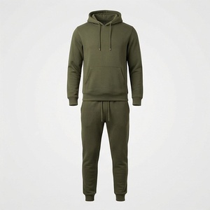 Conjunto Deportivo para Hombre, Color Verde Oliva, Sudadera con Capucha y Pantalones Deportivos de Manga Larga, Cierre con Cordón - Product Image 1