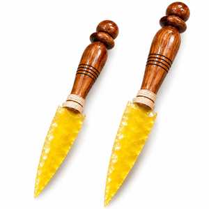 Cuchillo de vidrio amarillo hecho a mano con mango de madera de 8-10 pulgadas, athame decorativo coleccionable de fantasía para venta al por mayor - Product Image 1