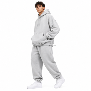 Ensemble de survêtement unisexe ample en molleton brossé épais et respirant, brodé OEM, mélange de coton pour automne-hiver - Product Image 4