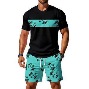 Conjunto Deportivo Informal de Verano para Hombre con Camiseta de Cuello Redondo Transpirable y Pantalones Cortos, 100% Poliéster Jersey, Secado Rápido - Product Image 1