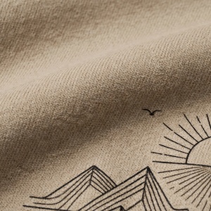 Sweat-shirt à col rond épais vintage délavé à l'acide avec motif, style streetwear personnalisé, broderie minimaliste Montagne Soleil, pull-over - Product Image 5