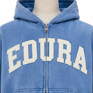 Sweat à capuche délavé personnalisé brodé pour homme, motif lettres bleues, style vintage streetwear, en polaire polyester/coton - Product Image 6