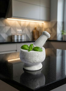 Juego de Mortero y Pilón de Mármol Blanco Portátil Ecológico Premium Sigma Exports - Mortero Khalbatta Okhli Resistente para Especias y Hierbas - Product Image 4