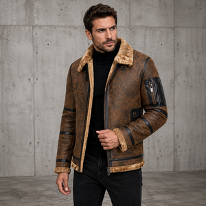 Custom Men's Cowhide <b>Leather</b> Vintage Aviator Bomber <b>Jacket</b> with Faux Fur Lined Collar Windproof Breathable Luxury <b>Winter</b> OEM - Product Image 3