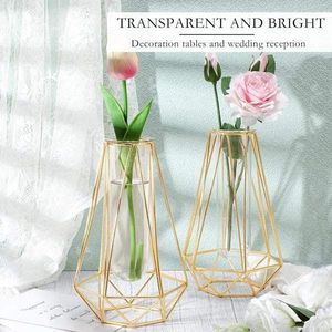 Luxury <b>Clear</b> Glass Flower <b>Vase</b> Gold Metal Stand Modern Design Eco-friendly Wedding Home Decor for Living Room Dining Table - Product Image 1