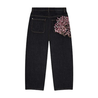 Jean baggy en denim brodé personnalisé pour homme, jean vintage noir délavé, pantalon baggy streetwear avec logo floral brodé