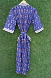 Bata Kimono de Algodón Hecha a Mano para Mujer con Cuello en V, Manga Larga, Cinturón, Cómoda, Suave, Lavable a Máquina, para Verano - Product Image 5