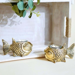 Artisan Golden Fish Set Of 2 <b>Tea</b> <b>Light</b> Holders Home Decoration Heat Resistant Candle Holders - Product Image 5