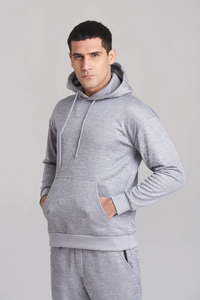 Men's Gray Hooded Sweatshirt <b>Set</b> Casual <b>Knitted</b> Tracksuit Autumn Wear Solid Color Full Sleeve Joggers 100% Cotton - Product Image 3