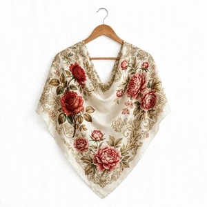 SOZAN SPORTS Women 100% Silk Square Scarf Vintage Leaf Print Skin Friendly All Seasons Elegant Fashion <b>Accessory</b> - Product Image 2