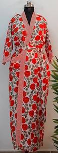 Bata Kimono 100% Algodón – Bata Kimono Larga Hecha a Mano con Estampado de Bloques para Mujer – Bata Ligera para Descansar con Cinturón - Product Image 2