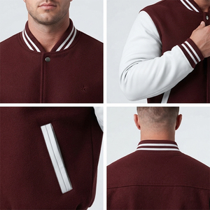 Veste universitaire d'hiver pour homme de haute qualité, blanche unie, avec patch brodé personnalisé, en cuir lavé respirant - Product Image 3