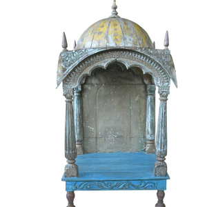 Haswani Handicrafts Hand Carved Wooden Temple <b>Mandir</b> Traditional Dome Design Pooja <b>Mandir</b> Antique Finish Home Shrine - Product Image 1