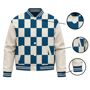 Veste décontractée d'hiver pour homme, bleu et blanc, col en V, manches régulières, impression en relief, matière polyester - Product Image 5