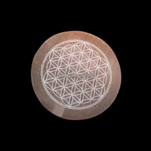 New arrivals spiritual healing crystals minerals natural large Orange Selenite Flower Of Life Engraved Charging Plate