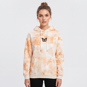 Women's Winter Solid Peach <b>Orange</b> Cloud Wash Fleece Pullover <b>Hoodie</b> with Kangaroo Pocket and Front Logo - Product Image 1