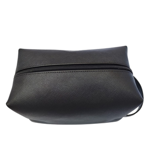 Simple Black PU Cosmetic <b>Bag</b> with Zipper Closure Medium Size Portable Travel <b>Toiletries</b> Case Organizer - Product Image 1