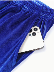 Men Blue Velvet Tracksuit Hoodie Pants Set Solid Color Casual Autumn Wear Full Sleeve Drawstring Closure Regular Fit - Product Image 6