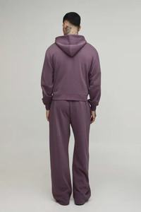 Street Wear Zipper Tracksuit 100% Cotton French Terry Blank Stacked <b>Trouser</b> and Zipper Hoodie Oversized Tracksuit For Men's - Product Image 3