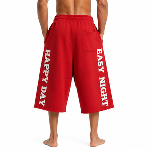 <b>Men</b> Drawstring Waist Baggy <b>Shorts</b> Distressed Embroidery <b>Long</b> Sweat <b>Shorts</b> <b>Men</b> 400 GSM Fleece <b>Long</b> <b>Shorts</b> Terry <b>Shorts</b> Oversized - Product Image 2