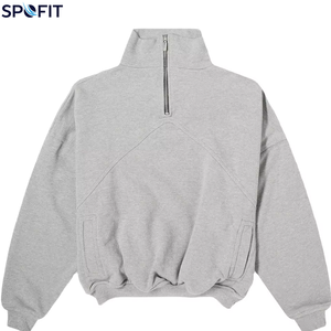 Custom Wash Breathable Quarter <b>Zip</b> Pullover Long Sleeve Men's Cropped Cotton Sweatshirts Street Wear Fashion Loose - Product Image 1