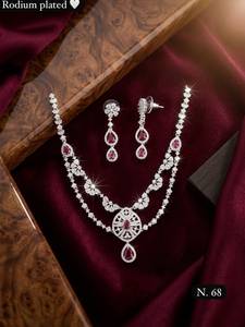 <b>Silver</b> Plated Brass Women's Bridal Set <b>Choker</b> Necklace Drop Earrings Tikka Ethnic Zircon Trendy Wedding Engagement Anniversary - Product Image 1