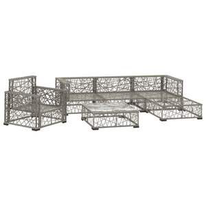 <b>6</b>-<b>Piece</b> Poly Rattan Gray <b>Patio</b> Lounge <b>Set</b> with Cushions Outdoor Furniture - Product Image 3