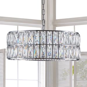 Moderna lampada a 6 luci a forma di tamburo di cristallo con struttura in metallo argento per soggiorno lampadari da sala da pranzo - Product Image 2