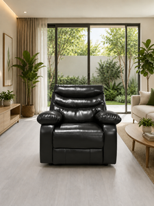 Sillón Reclinable de Cuero Sintético Negro, Mecanismo Manual, Sillón Individual Tapizado para Apartamento, Oficina, Hotel - Product Image 2