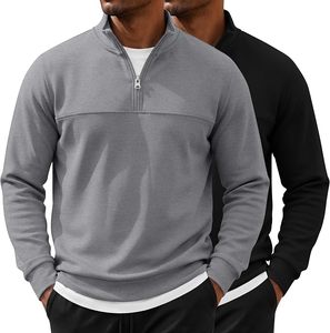 Top Trending Quarter Zip Long Sleeve Slim Fit Sporty Sweatshirt Knitted Polyester Quick Dry Autumn Stand Collar <b>Running</b> <b>Hoodie</b> - Product Image 3