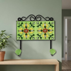 Beads Art Multifunctional Rustic Green Ceramic Tile Wall Coat <b>Hook</b> Pottery for Home Decorative <b>Hooks</b> & <b>Rails</b> - Product Image 3