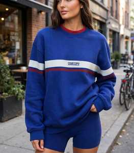 Oneten Apparels Women Blue Color Block Crew Neck Sweatshirt and Shorts <b>Set</b> - Product Image 5