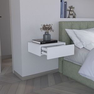 Modern 5\"H White <b>Floating</b> Nightstand Wall Mounted <b>Bedside</b> <b>Shelf</b> with Drawer Contemporary <b>Floating</b> <b>Shelves</b> Product - Product Image 3