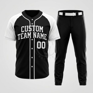 Ensemble d'uniformes de baseball personnalisés pour hommes – Maillot et pantalon en polyester noir et blanc, design entièrement boutonné, respirant, pour équipes adultes - Product Image 6