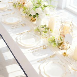 EI 180pcs Beige Plastic <b>Dinnerware</b> <b>Set</b> 30 Heavy-Duty Disposable Party Plates with Gold Plastic Silverware for Parties - Product Image 1