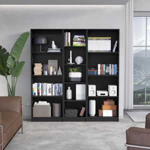 Durant 3-Piece Matt Gray and <b>White</b> Home <b>Bookcase</b> Set 67\" Wide with 13 Shelves for Living Room - Product Image 1