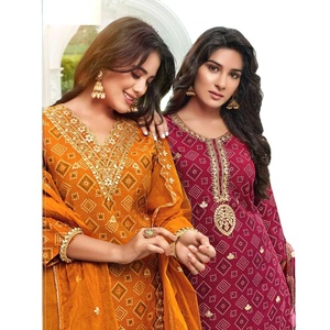 Dernier pantalon en soie de viscose Organza Dupatta Mousseline Bandhani avec broderie et Gota Patti Work pour la collection Mariages - Product Image 5