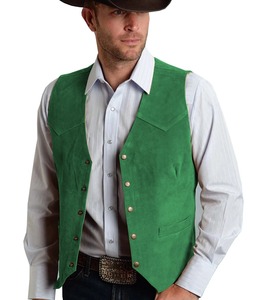 Chaleco de Negocios para Hombre, de Gamuza Dorada, Cuero y Lona Impermeable, Estilo Vintage Vaquero Occidental, Corte Regular y Ajustado - Product Image 6