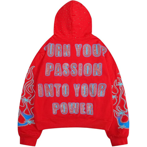 Flame Graphic Star Print Rhinestone <b>Pullover</b> Hoodie Bling Streetwear Custom Oversized Unisex Wholesale - Product Image 2