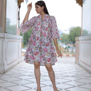 Robe en coton imprimé floral indien à main bloc nouvelle tenue décontractée d'été à la mode pour mariage cadeau écologique tissé à la main - Product Image 1